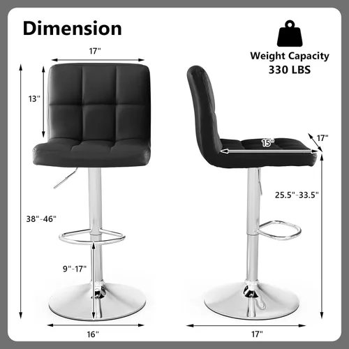 Miniatura 3 de Giantex Juego de 1 taburetes de bar, modernos taburetes de bar de piel sintética con respaldo, reposapiés, base de metal, taburetes giratorios