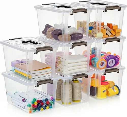 Miniatura 9 de Citylife Paquete de 4 contenedores de almacenamiento de plástico con tapas de pestillo, caja de almacenamiento transparente con asa, contenedores