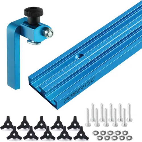 Miniatura 8 de POWERTEC 71799 Kit de parada en T, incluye 2 topes largos, 2 topes cortos, 2 paradas en línea, bloque de tope de pista en T para carpintería en T