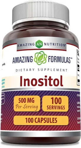 Amazing Formulas Inositol 500 mg | Suplemento de cápsulas | Sin OMG | Sin gluten | Fabricado en Estados Unidos (1 paquete | 100 unidades)