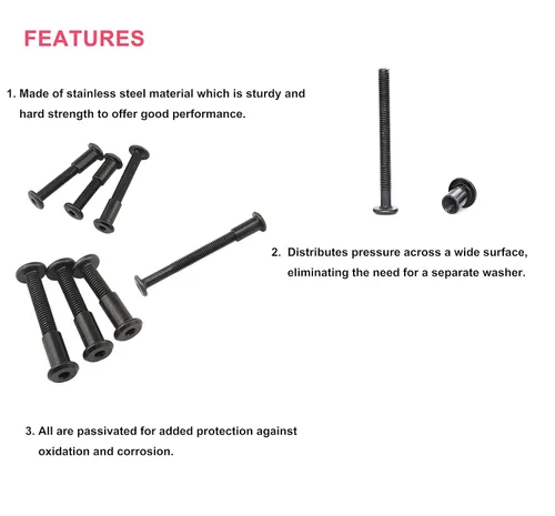 Miniatura 4 de cSeao 114 tornillos de conexión de cabeza plana M6 negro Allen, tornillos de conexión, tornillos de casquillo de casquillo, kit de tuercas
