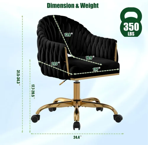 Miniatura 3 de Bonita silla de tocador con detalles de concha: silla giratoria ajustable y cómoda tapizada para oficina en casa, silla de maquillaje con brazos Oro