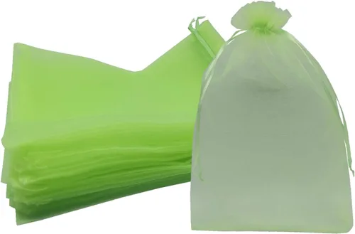 Ankirol 50 bolsas de organza transparente, 12 x 16 bolsas grandes de organza con cordón (verde)