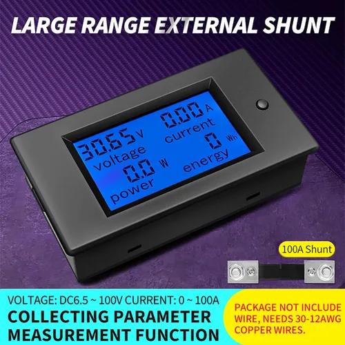 Miniatura 2 de Medidor Monitor de Batería Multifunción DC, 6.5-100V, 0-100A (Ampliamente Aplicado a Batería de RV/Automóvil de 12V/24V/48V) Pantalla LCD Medidor