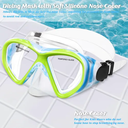 Miniatura 6 de ACQCES Gafas de natación para niños, máscara de buceo para niños y niñas de 5 a 15 años, gafas de natación antivaho de dos colores con cubierta