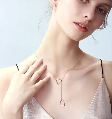 Miniatura 2 de YFN collar Lariat con estribos de caballo dobles, de plata esterlina 925