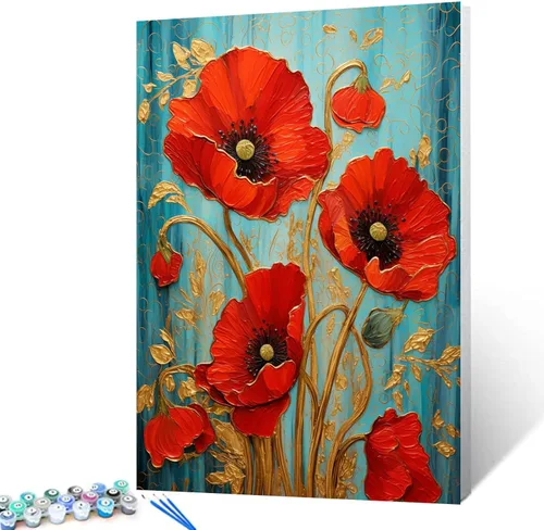 Miniatura 10 de Pintura al óleo DIY pintar por números para adultos principiante flores amarillas pintura por números antiestrés pintura digital al óleo, pintura