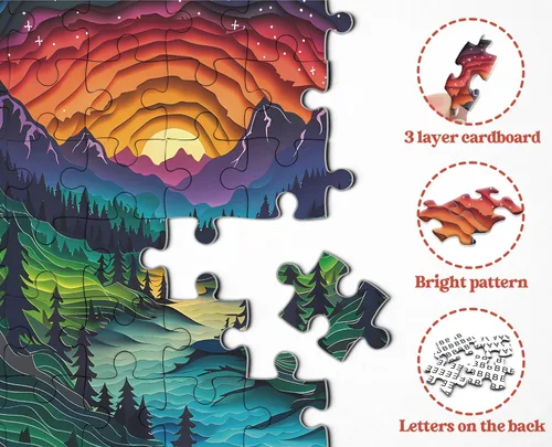 Miniatura 4 de Rompecabezas del Bosque Mágico para Adultos de 1000 Piezas, Rompecabezas de Paisaje de Naturaleza con Árbol Redondo, Montaña, Río y Puesta de Sol