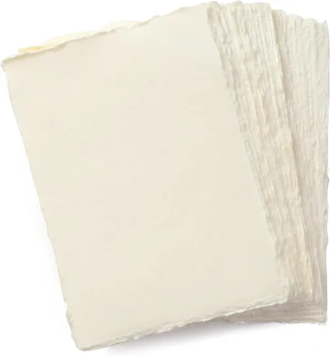 Wanderings Papel hecho a mano A4 Crema para medios mixtos con borde envejecido - 8.25x11.7-150 GSM - 50 hojas de papel texturizado prensado en frío