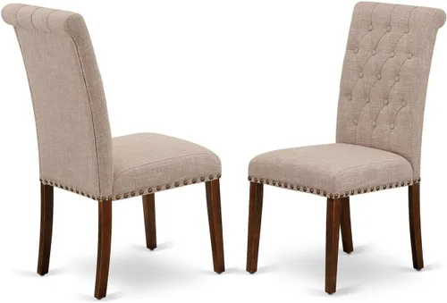 Miniatura 8 de East West Furniture BRP1T17 Bremond Parson - Juego de 2 sillas acolchadas de tela de lino color sable ligero con ribete de clavos, color negro