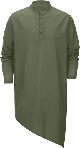 Miniatura 3 de Bata de caftán para hombre, de algodón, manga larga, estilo Henley, casual, musulmán, Kurta, tops
