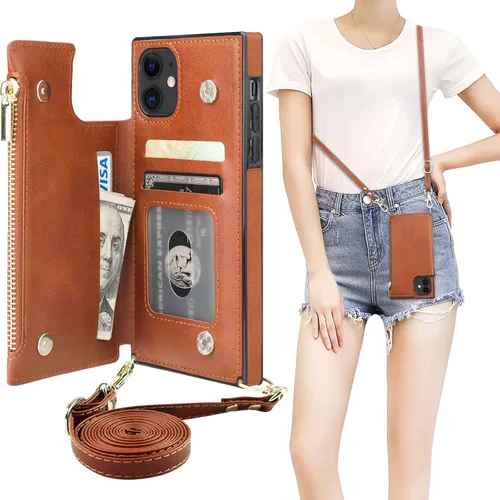 Miniatura 23 de Bocasal Funda tipo cartera cruzada para iPhone 11 Pro Max con tarjetero, protector de ranura para tarjetas con cremallera, a prueba de golpes