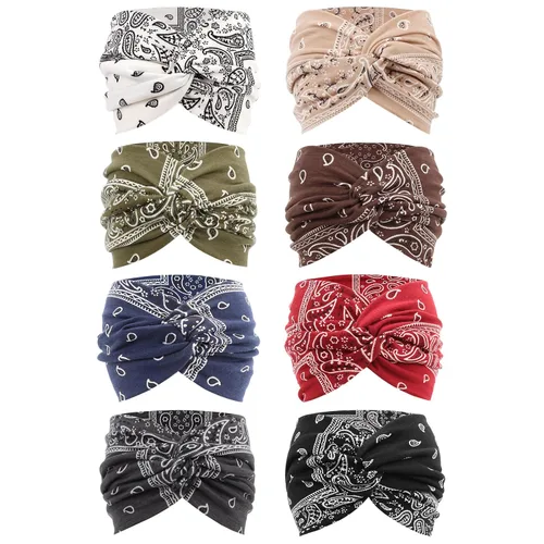 Miniatura 36 de DRESHOW 8 unidades de diademas ajustables con nudos antideslizantes elásticas, bandas de pelo de yoga para mujeres y niñas en colores sólidos