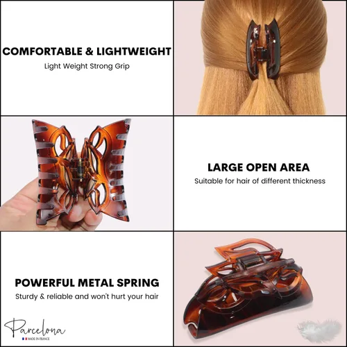 Miniatura 3 de Parcelona Pinza de pinza de celuloide marrón para cabello largo y fino