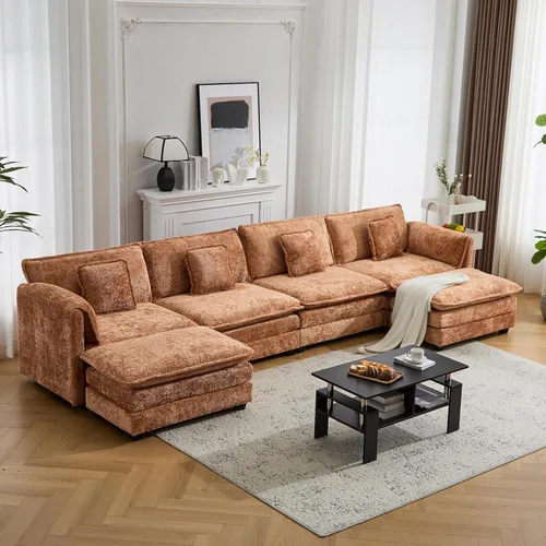 Miniatura 15 de Sofá modular de nube modular de 112 pulgadas con otomana móvil, sofás en forma de L para sala de estar, cómodo sofá de 3 plazas con funda extraíble