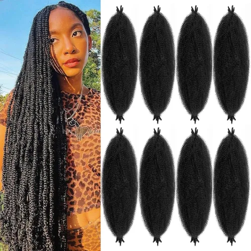 Miniatura 14 de Cabello Spring Twist Pre-Esponjado Color 4 Cabello Afro de Giros Elásticos 8 Paquetes Cabello Marrón Marley Twist para Trenzado para Locs de Marrón