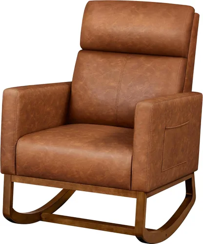 Miniatura 10 de Topeakmart Mecedora tapizada para cuarto de bebé, moderna silla de acento con patas de madera, bolsillo lateral, sillón mecedor para guardería, sala