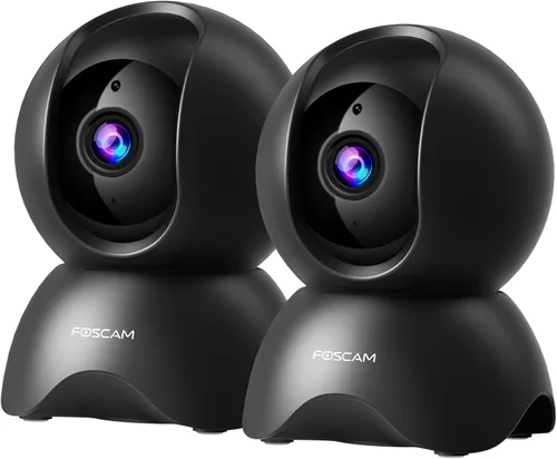 FOSCAM Cámara de seguridad 3K para interiores, monitoreo PTZ de 360° para bebés y mascotas para seguridad del hogar, visión nocturna de 5 MP, Negro