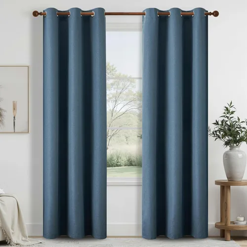 Miniatura 75 de DONREN Cortinas opacas de lino con aislamiento térmico de 52 x 95 pulgadas, cortinas de oscurecimiento de habitación con ojales para dormitorio