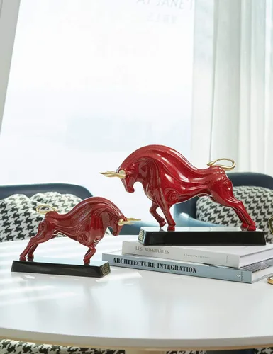 Miniatura 7 de HAUCOZE Wall Street - Estatua de toro de animal, figura de la suerte, regalo moderno para decoración del hogar, arte para sala de estar, poliresina