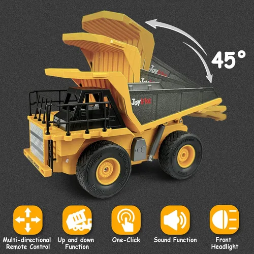 Miniatura 4 de Joylike Juego de excavadora y camión volquete RC, vehículo de construcción con control remoto de metal de 2.4Ghz con luz y sonido, mejor juguete