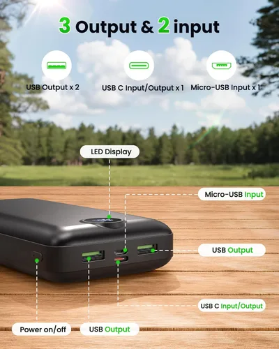 Miniatura 6 de Cargador portátil Banco de energía 50000mAh 22.5W Carga rápida USB C Batería externa Cargador de teléfono con pantalla digital 3 salidas y 2
