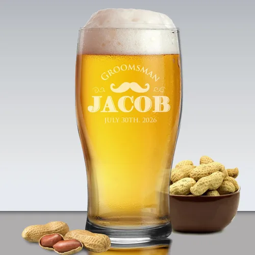 Miniatura 3 de The Wedding Party Store Taza de cerveza Pilsner grabada con monograma, vidrio para pub – Regalos personalizados para padrinos de boda – 20 oz
