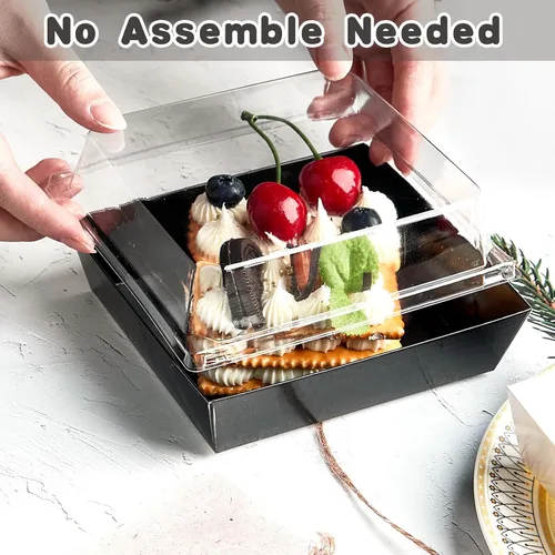 Miniatura 2 de Kucoele Paquete de 50 Cajas Pequeñas de Charcutería con Tapas Transparentes, Cajas de Postre de Papel para Llevar, Cajas de Panadería, Contenedores