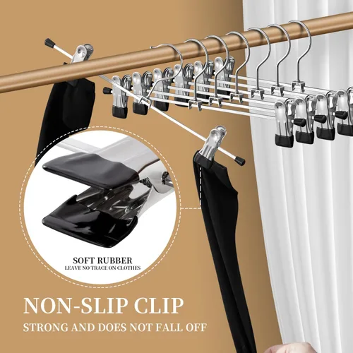Miniatura 4 de Perchas para pantalones de 14 pulgadas con clips, paquete de 30 perchas ajustables para mujer, antideslizantes, pantalones cortos para jeans