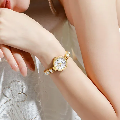 Miniatura 2 de OLEVS Reloj de pulsera analógico de lujo con cara pequeña para mujer, delicado e impermeable con perlas y diamantes, reloj para mujer con fecha