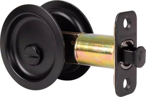 Miniatura 4 de Cerradura de puerta de bolsillo redondo, pestillo de privacidad (cama/baño), 2-3/4" fondo, RCL, negro mate por Stone Harbor Hardware Mate negro