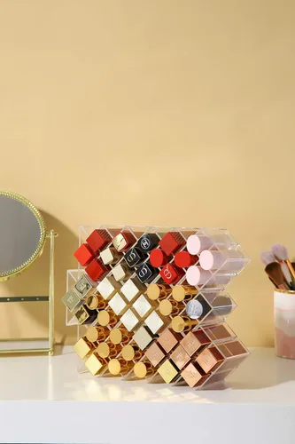 Miniatura 4 de Organizador de lápiz labial en 64 espacios, torre de lápiz labial apilable en forma de pez, soporte de almacenamiento de brillo de labios, perfecto
