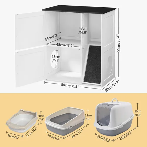 Miniatura 3 de MAHANCRIS Caja de Arena Cerrada para 2 Gatos, Mueble de Caja de Arena Oculta con Almohadilla Rascadora, Recinto de Cajas de Arena Dobles, Baño