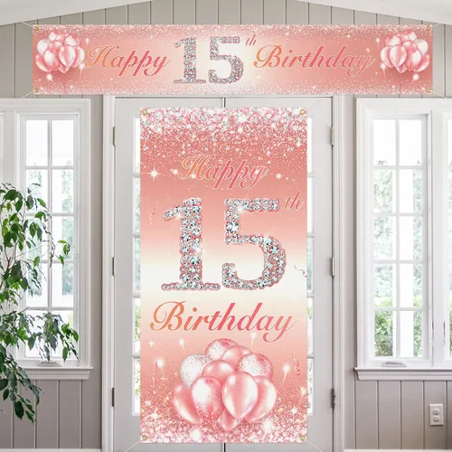 Miniatura 32 de Juego de carteles largos de feliz cumpleaños 10 para puerta, porche, decoración de cumpleaños de 10 años para niñas, suministros de fiesta