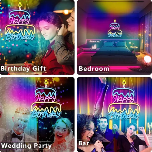 Miniatura 7 de Letrero de neón con luces LED de neón de feliz cumpleaños, letrero de neón rosa para dormitorio, letrero LED alimentado por USB, para decoración