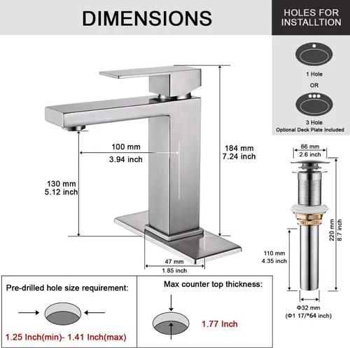 Miniatura 3 de AVSIILE Grifo de Baño de Níquel Cepillado, Grifo de Baño de Vanidad de Un Solo Agujero, Grifo de Baño Moderno de Acero Inoxidable de Una Sola Manija
