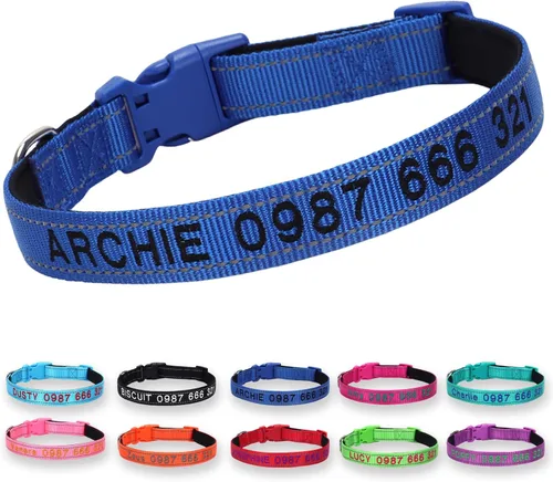 Miniatura 13 de Collar reflectante personalizado para perro, nombre bordado personalizado y número de teléfono, acolchado de neopreno suave y nailon transpirable