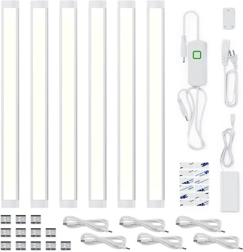 Miniatura 8 de MYPLUS Iluminación LED para debajo del gabinete, kit de barra de luz LED de 12 pulgadas con blanco cálido de 1260 lúmenes, 14 W, luz LED de encimera