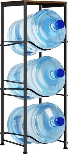 Miniatura 8 de MOOACE Estante para jarra de agua de 3 niveles, organizador de 5 galones con estante superior de almacenamiento, color negro