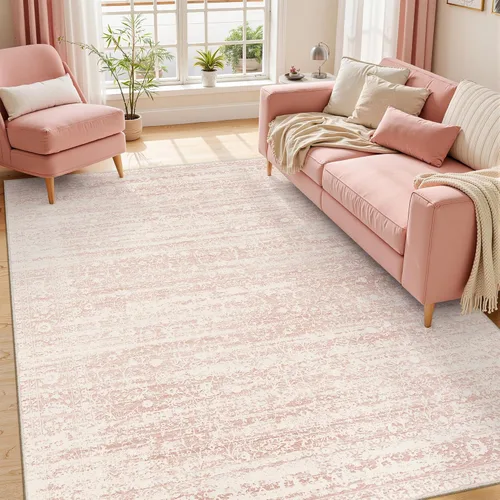 Miniatura 3 de Soalmost Alfombras de área rosadas de 5 x 7 pies para guardería, alfombras lavables vintage con estampado floral antideslizante de pelo bajo