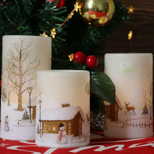 Miniatura 4 de Eldnacele Velas de Navidad sin llama con muñeco de nieve, parpadeantes, con temporizador de ciclo diario automático, velas LED de pilas blancas