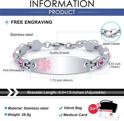 Miniatura 3 de JFJEWER Pulseras de alerta médica para mujeres y hombres, grabado gratis, pulsera de identificación médica personalizable, incluye una tarjeta