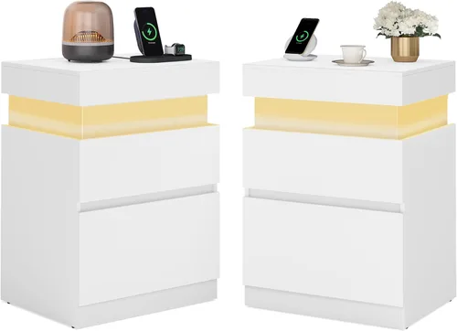 Miniatura 13 de VASAGLE Mesita de noche con estación de carga, 2 salidas de CA y 2 puertos USB, mesita de noche, mesa auxiliar con 3 cajones, estilo moderno, 13.8 x