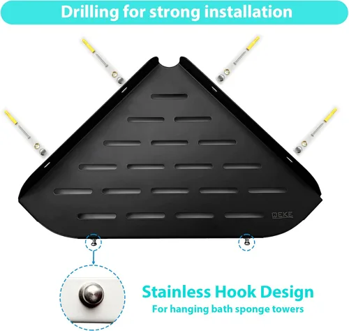Miniatura 5 de Qeke Estante esquinero para baño, estante de ducha de 9 pulgadas, estante de acero inoxidable SUS304 para montaje en pared, estante de esquina con 2