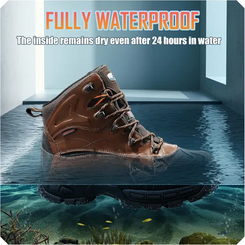 Miniatura 6 de Botas de Trabajo Impermeables con Puntera Compuesta Zapatos Antideslizantes de Cuero Botas de Construcción a Prueba de Perforaciones Zapatos
