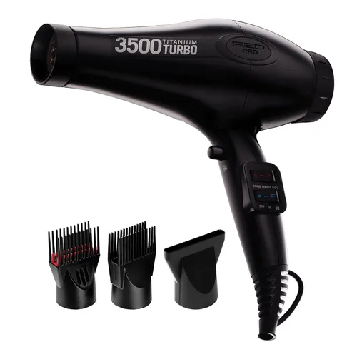 Red Pro Secador de pelo de 3500 W Turbo Titanium con peine desenredante, cabello liso de secado rápido, multiajuste, botón de disparo frío, secadora