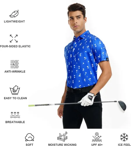 Miniatura 105 de DEOLAX Camisa de golf para hombre, con estampado de moda, atlética, de manga corta, clásica, casual, ajuste seco, suave, para hombres