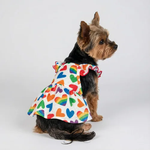 Miniatura 4 de Fitwarm Vestido de Perro con Corazón Colorido, Ropa de Verano para Perros Pequeños Hembra, Lindo Atuendo de Mascota Arcoíris, Rojo, Amarillo, Azul