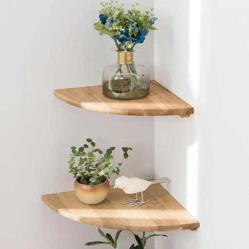 Miniatura 33 de Estante Esquinero, Estante Esquinero Flotante de Madera de Roble Macizo de 7 pulgadas Montaje en Pared Extremo Redondo Estantes Flotantes