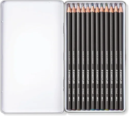 Miniatura 2 de STAEDTLER - Lápices de grafito tintados solubles en agua, juego de artista de acuarela, pre-afilados, 12 colores en estuche de metal, 14610T M12